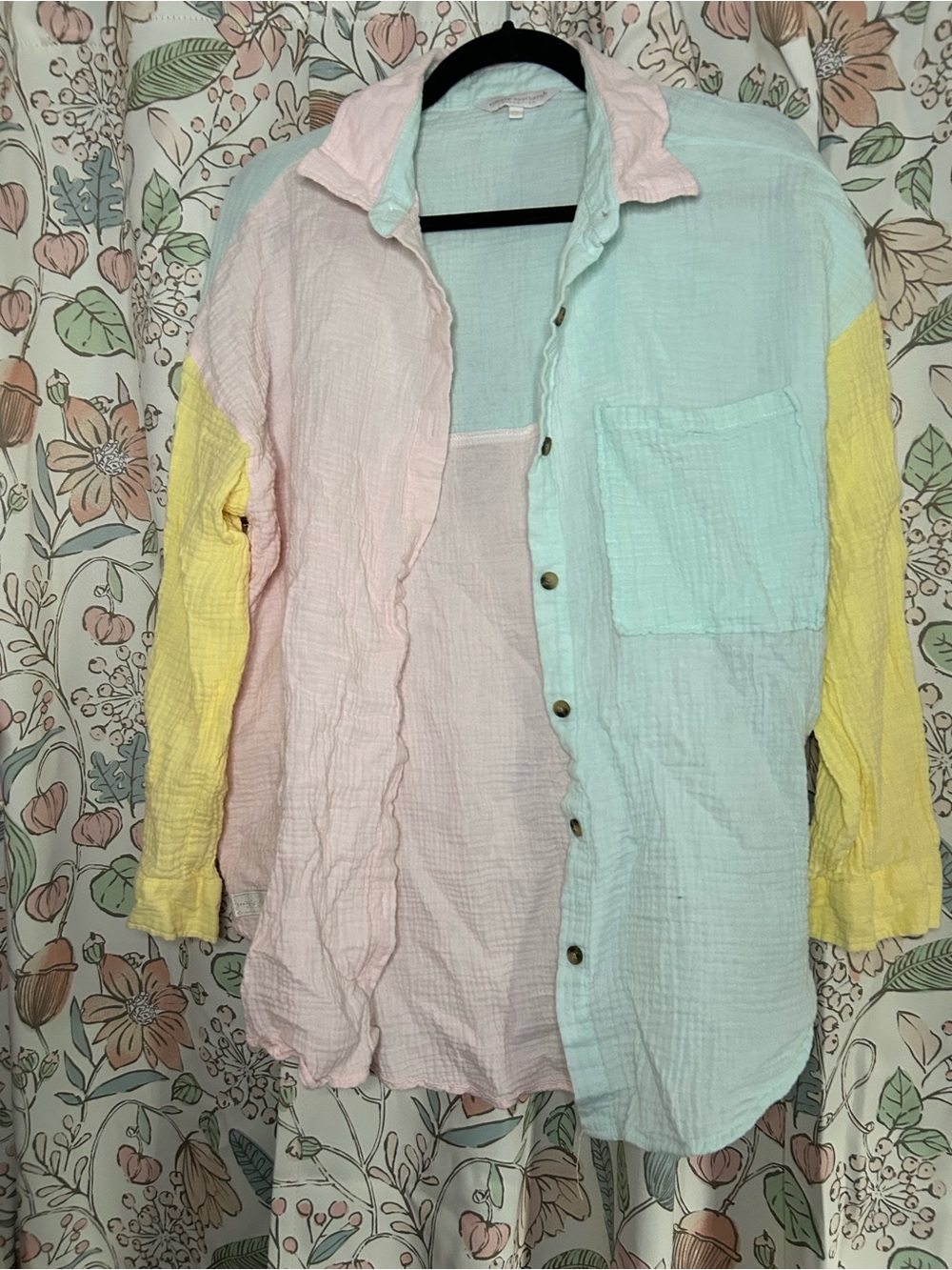 Simply Southern Pastel Colorblock Button-Up Shirt (Pink, Mint, Yellow)